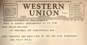 Telegram from Mrs. Felix Fuld