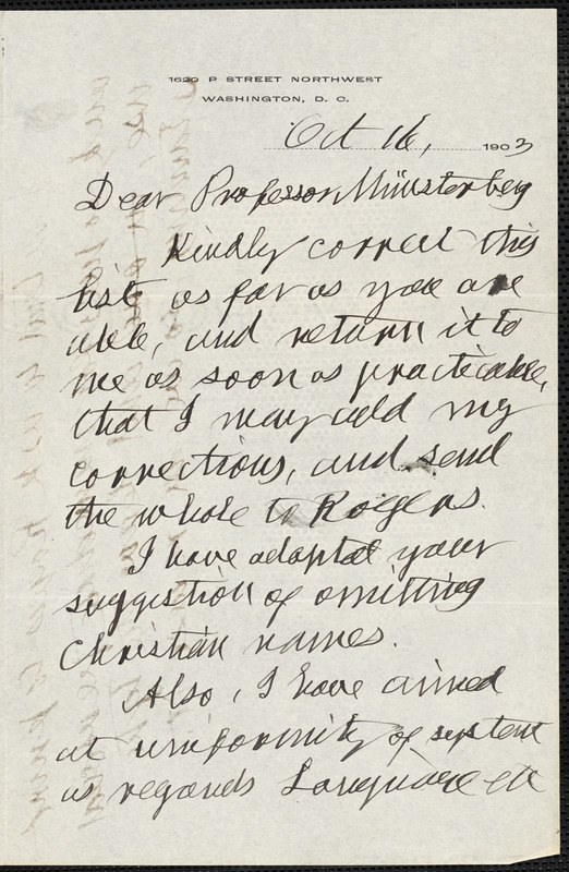 Newcomb, Simon, 1835-1909 autograph letter signed to Hugo Münsterberg ...