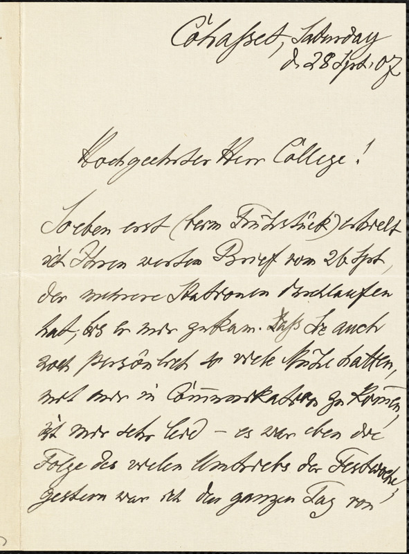 Pfleiderer, Otto, 1839-1908 autograph letter signed to Hugo Münsterberg ...