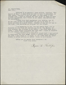 Phillips, Byron B. typed letter signed to Hugo Münsterberg