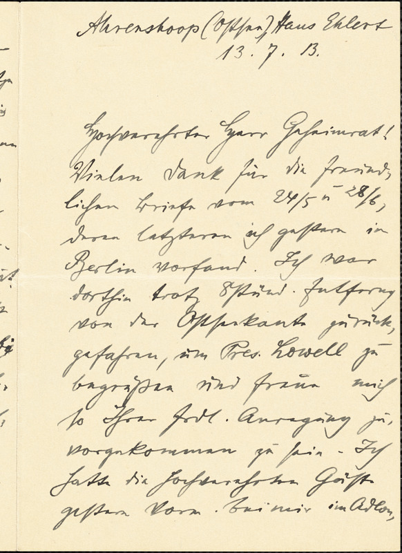 Schmidt, Friedrich autograph letter signed to Hugo Münsterberg ...