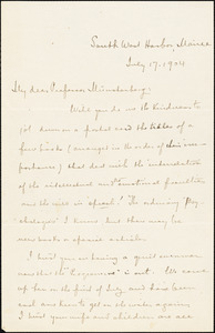 Smyth, Herbert Weir, 1857-1937 autograph letter signed to Hugo Münsterberg, South West Harbor, Me., 17 July 1914