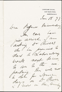 Sully, James, 1842-1923 autograph letter signed to Hugo Münsterberg, Hampstead, London, 18 June 1891