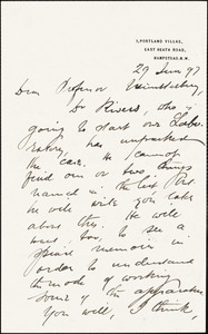 Sully, James, 1842-1923 autograph letter signed to Hugo Münsterberg, Hampstead, London, 29 June 1891