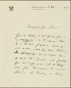 Weber, Max, 1864-1920 autograph letter signed to Hugo Münsterberg, Heidelberg, Ger., 02 December 1905