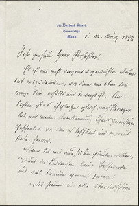 Wesselhoeft, Walter, 1838-1920 autograph letter signed to Hugo Münsterberg, Cambridge, Mass., 14 March 1892