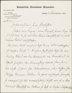 Wever, Walther Johann, 1859-1922 autograph letter signed to Hugo Münsterberg, Chicago, 11 January 1908