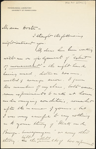 Witmer, Lightner, 1867-1956 autograph letter signed to Hugo Münsterberg, Philadelphia, 10 January 1893
