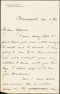 Witmer, Lightner, 1867-1956 autograph letter signed to Hugo Münsterberg, Philadelphia, 10 March 1893
