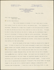 Yard, Robert Sterling, 1861-1945 typed letter signed to Hugo Münsterberg, New York, 18 December 1908