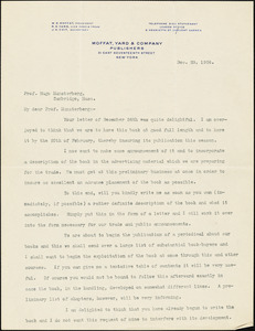 Yard, Robert Sterling, 1861-1945 typed letter signed to Hugo Münsterberg, New York, 29 December 1908