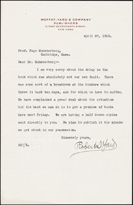 Yard, Robert Sterling, 1861-1945 typed letter signed to Hugo Münsterberg, New York, 27 April 1910