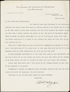 Yerkes, Robert Mearns, 1876-1956 typed letter signed to Hugo Münsterberg, Cambridge, Mass., 15 July 1906