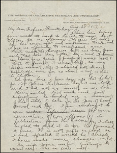 Yerkes, Robert Mearns, 1876-1956 autograph letter signed to Hugo Münsterberg, Cambridge, Mass., 28 August 1907