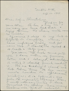 Yerkes, Robert Mearns, 1876-1956 autograph letter signed to Hugo Münsterberg, Franklin, N.H., 12 September 1914