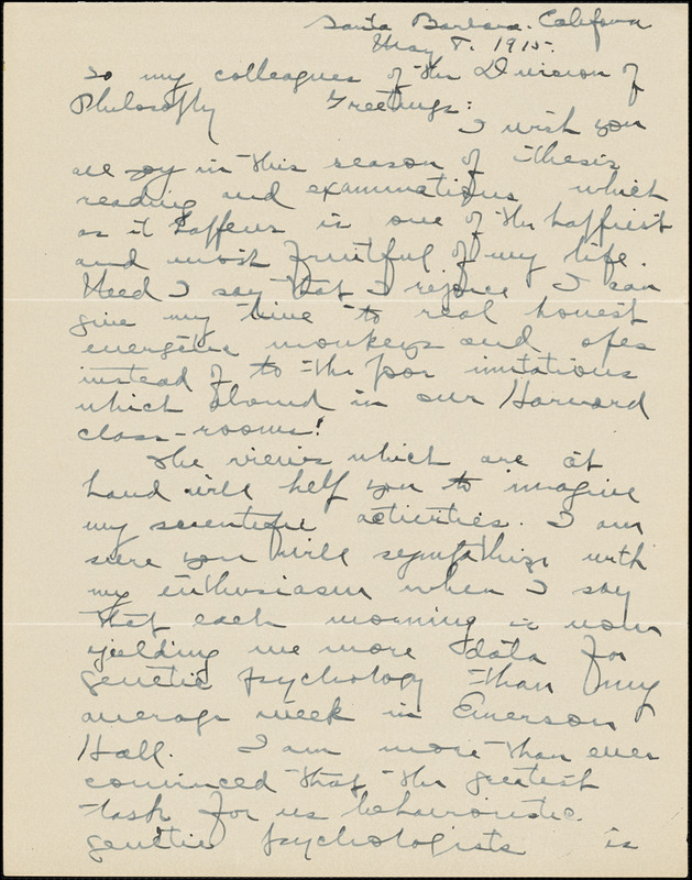 Yerkes, Robert Mearns, 1876-1956 autograph letter signed 