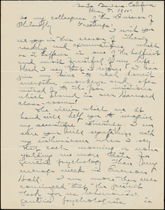 Yerkes, Robert Mearns, 1876-1956 autograph letter signed "to my Colleagues of the Division of Philosophy, Santa Barbara, Cal., 8 May 1915