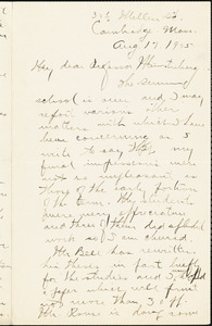 Yerkes, Robert Mearns, 1876-1956 autograph letter signed to Hugo Münsterberg, Cambridge, Mass., 17 August 1905