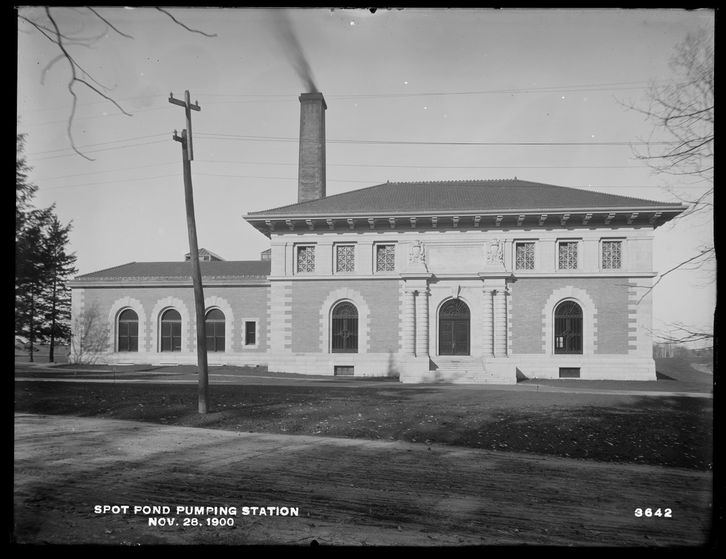 Distribution Department, Northern High Service Spot Pond Pumping Station, front, Stoneham, Mass., Nov. 28, 1900