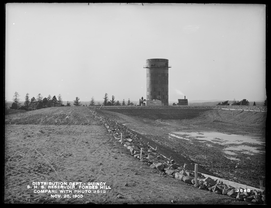 Distribution Department, Southern High Service Forbes Hill Reservoir, Standpipe (compare with No. 3513), Quincy, Mass., Nov. 28, 1900