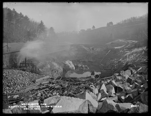 Wachusett Dam, excavation, looking downstream, Clinton, Mass., Dec. 3, 1900