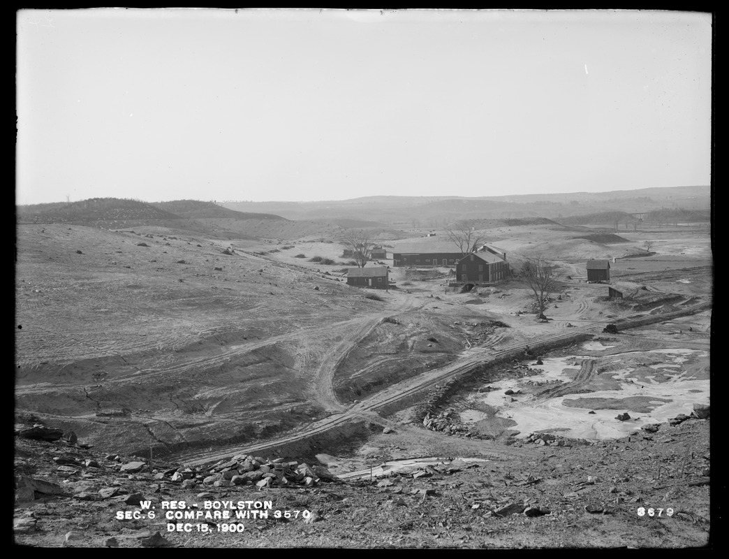 Wachusett Reservoir, Section 6, looking towards Dumping Platform No. 11 (compare with No. 3570), Boylston, Mass., Dec. 15, 1900