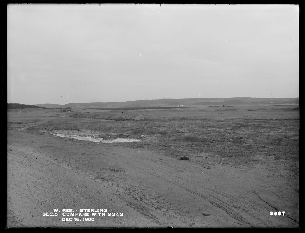 Wachusett Reservoir, Section 5, from the westerly end of the dike (compare with No. 3343), Sterling, Mass., Dec. 15, 1900