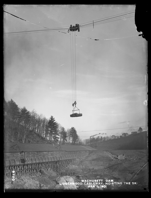 Wachusett Dam, Lidgerwood cableway, hoisting the skip, Clinton, Mass