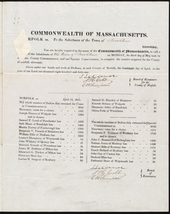 Notification from Commonwealth of Massachusetts to call a town meeting