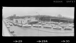 Cars line up at filling station during gas crisis, Jamaica Plain