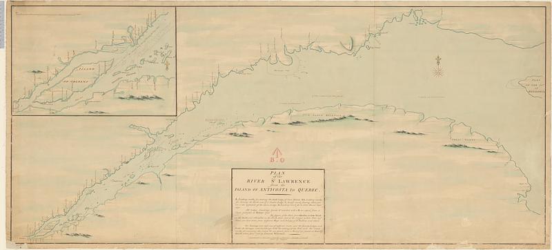 Plan of the river St Lawrence fom the Island of Anticosta to Quebec ... from a manuscript found on board ye Alcide taken June 1755 by Admiral Boscawen