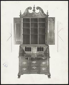 Mahogany Secretary-Bookcase att. to John Goddard, Newport (open to show desk and shelf arrangement.