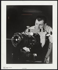 Itek Corporation LUPI (Laser Unequal Path Interferometer) has revolutionized optical testing. It makes use of two beams of laser light to create an "interference pattern." Here it is being tested at a test tunnel in Lexington.