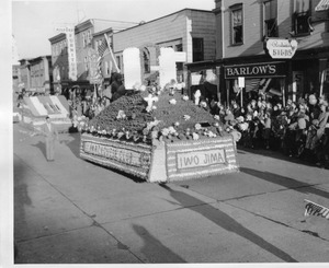 WWII victory parade, Main St., Portuguese Club Iwo Jima float