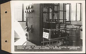Interior view of Outlet Building, Shaft #1, showing switchboard, looking northwesterly, West Boylston, Mass., Oct. 21, 1936