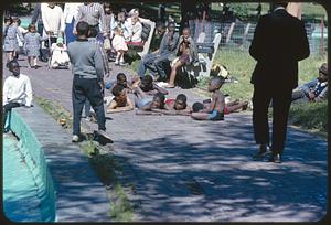 People on crowded park path, Boston Common