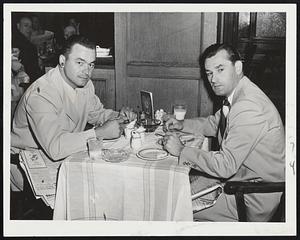 Upstart Invaders From Chicago-Left, Fritz Dorish, former Red Sox pitcher, and third baseman Floyd Baker of American League-leading White Sox have breakfast in Hotel Kenmore headquarters before clashing with Red Sox at Fenway Park today.