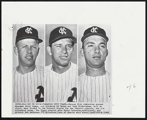 In Detroit - Kansas City Trade -- Kansas City Athletics second baseman Jerry Lumpe, and pitchers Ed Rakow and Dave Wickersham, left to right, were traded to the Detroit Tigers for two Detroit players, the A's announced today. The Tiger players were Rocky Colavito, outfielder, and pitcher Bob Anderson.