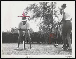 Delicate Moment At Wicket – But Miss Beckie Dickley of Wellesley seems to have the play completely in control as she hits for the Nantucket Croquet Club in their two-day tournament with the Green Gables club of New Jersey.