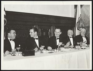 At the head table at the Ten of Us banquet at the Copley-Plaza last night -- left to right: Attorney-General Paul A. Dever, Mayor Tobin, Brig. Gen. Arthur W. Desmond, past president Albert E. Robert, and Lt. Harry B. Osborn.