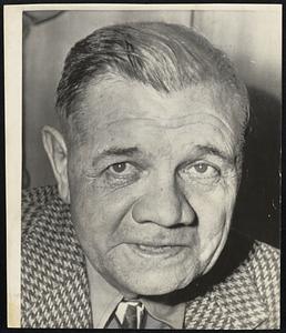 Babe Returns to Baseball - Weak and wan from his long illness Babe Ruth is shown as he received his appointment yesterday with the Ford Motor Company as special consultant of the American Legion 1947 junior baseball competition. He will leave for Florida an a much-needed rest.