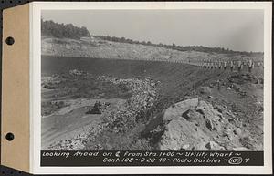 Contract No. 108, Utility Wharves, Quabbin Reservoir, Ware, looking ahead on center line from Sta. 1+00, Ware, Mass., Sep. 28, 1940