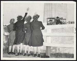 "Good-Bye Buddy"-Four soldiers'-sweethearts call regretfully as a truck carrying Camp Edwards soldiers southward passes them near the Cape Cod canal.