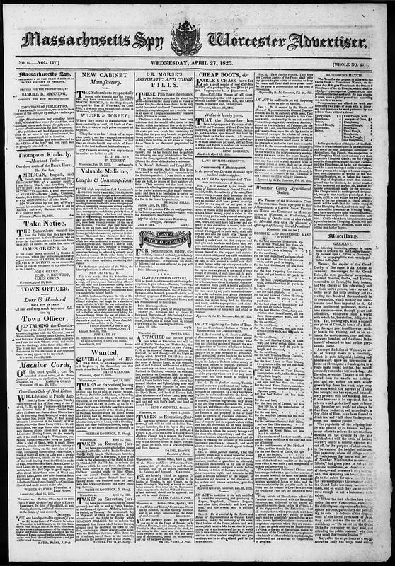 Massachusetts Spy and Worcester Advertiser Digital Commonwealth