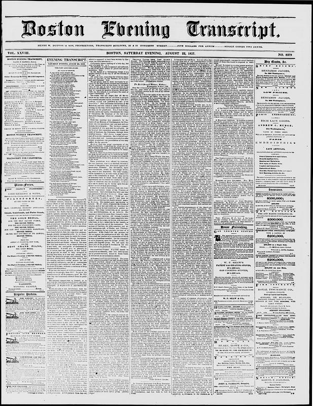 Boston Evening Transcript. August 22, 1857 - Digital Commonwealth