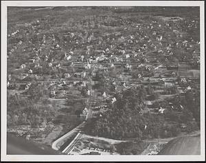 Aerial view of Sharon, with the train station at the bottom of view