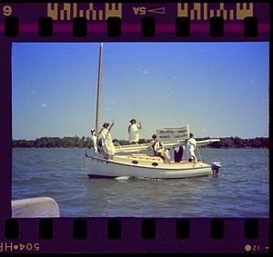 Sailboat with sailors in togas