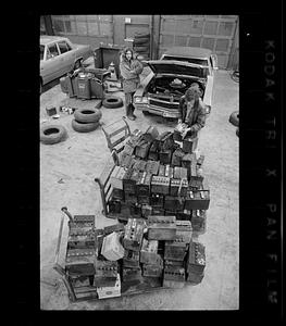 Sears garage, replacing car batteries on winter night, Boston