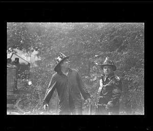 Fireman look at blaze, Dorchester