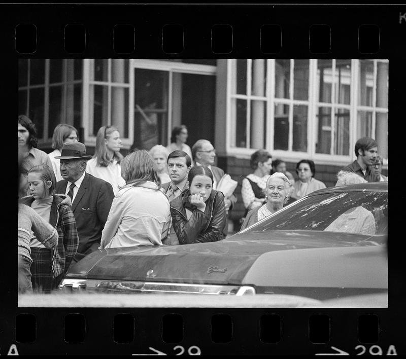 Kids watch police at traffic accident, Boston